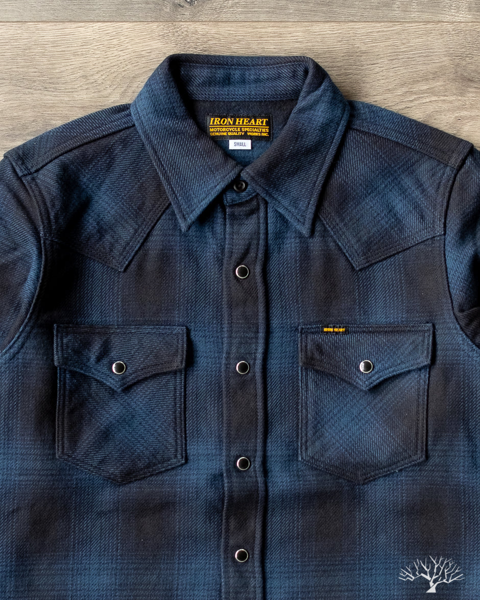 Iron Heart IHSH264NAV UHF Ombré Check Western Shirt Navy/Black