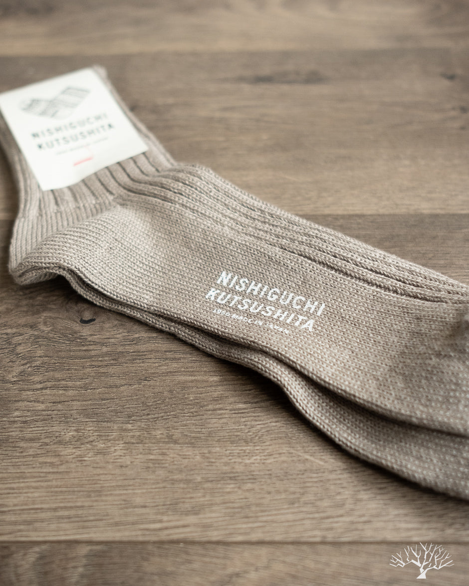 Nishiguchi Kitsushita - Linen Ribbed Sock - Beige Withered Fig Nishiguchi Kitsushita - Linen Ribbed Sock - Beige Withered Fig