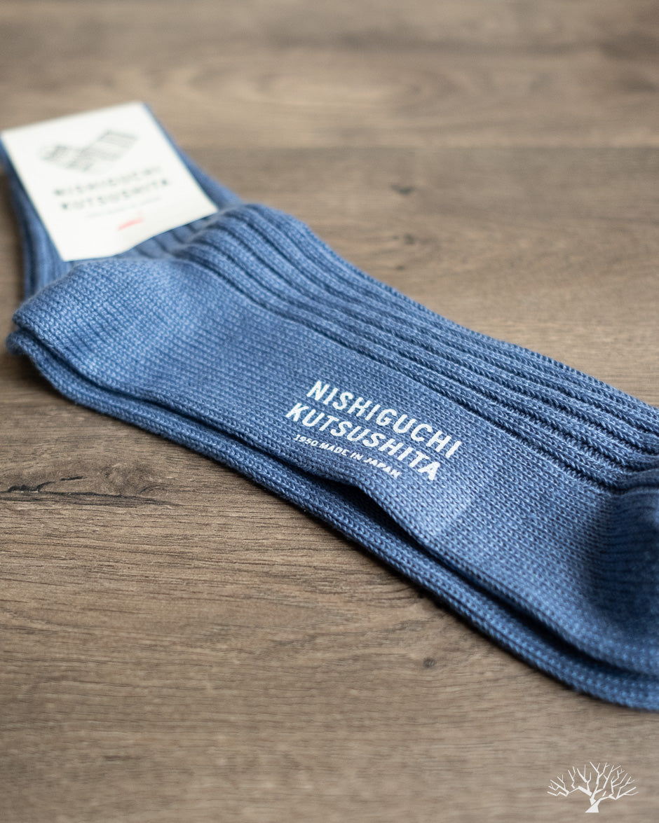 Nishiguchi Kutsushita Linen Ribbed Socks Blue / Medium
