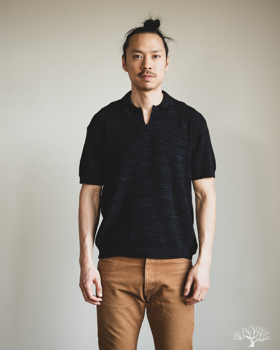 3sixteen - Knit Polo - Vintage Black Boxweave – Withered Fig