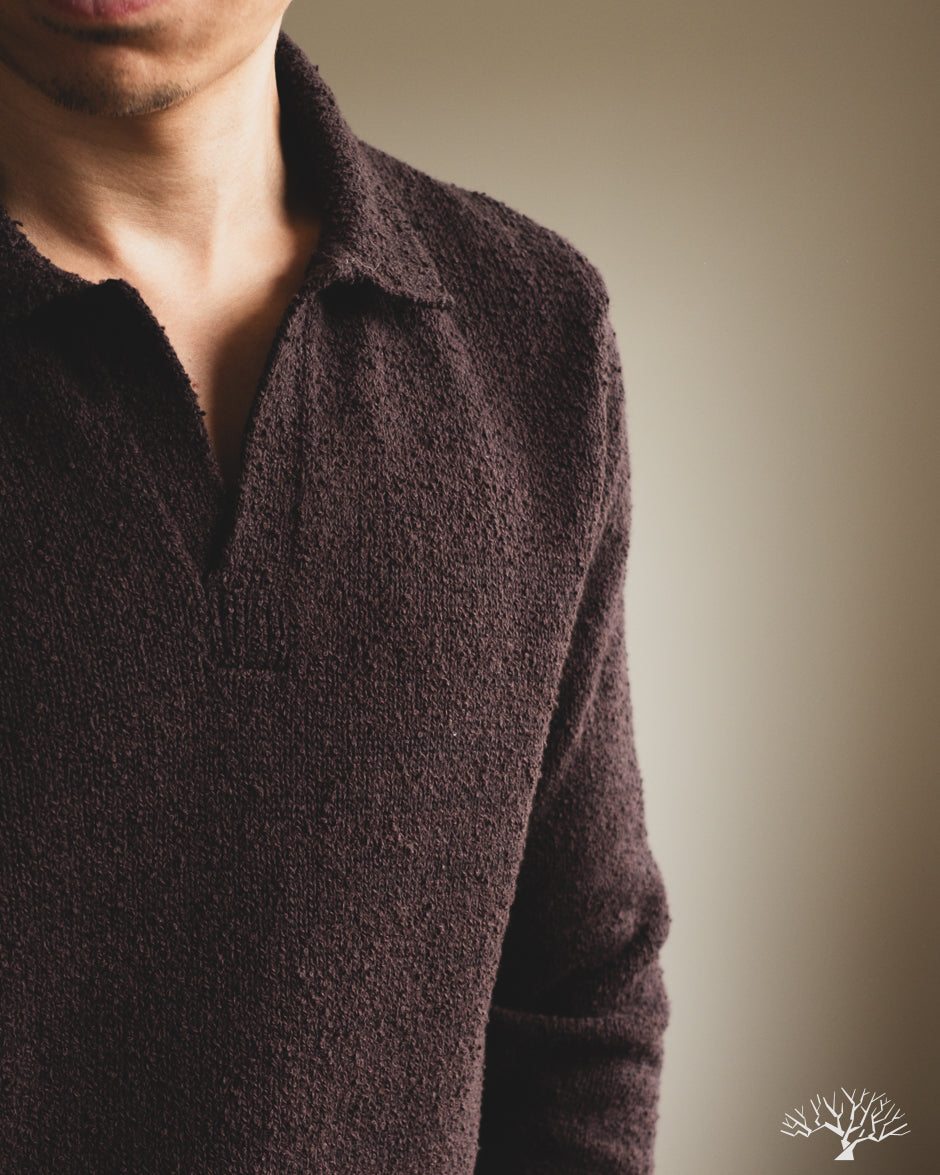 3sixteen Long-Sleeve Knit Polo - Bark Boucle