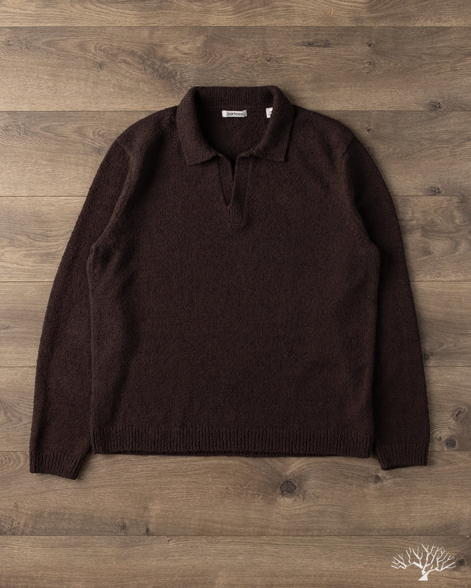 3sixteen Long-Sleeve Knit Polo - Bark Boucle