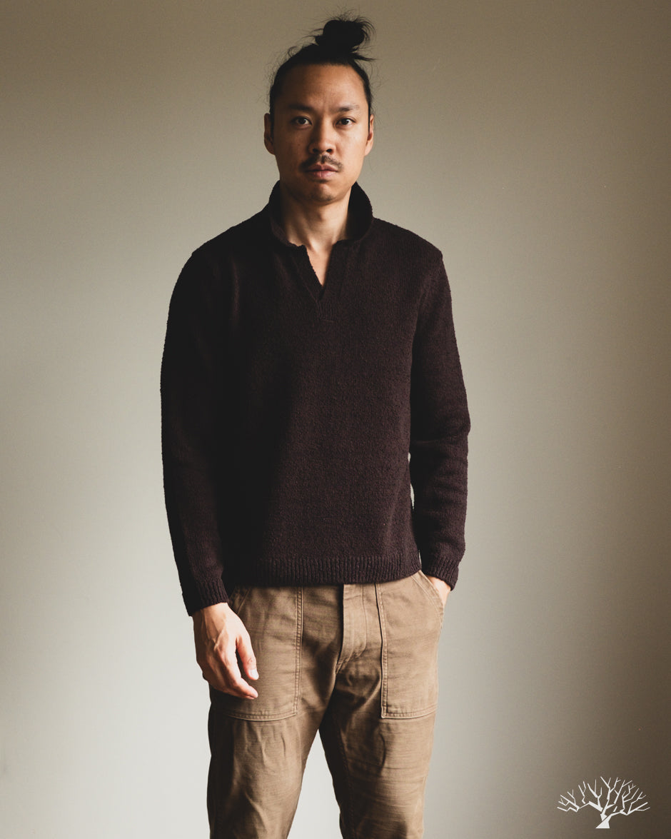 3sixteen Long-Sleeve Knit Polo - Bark Boucle