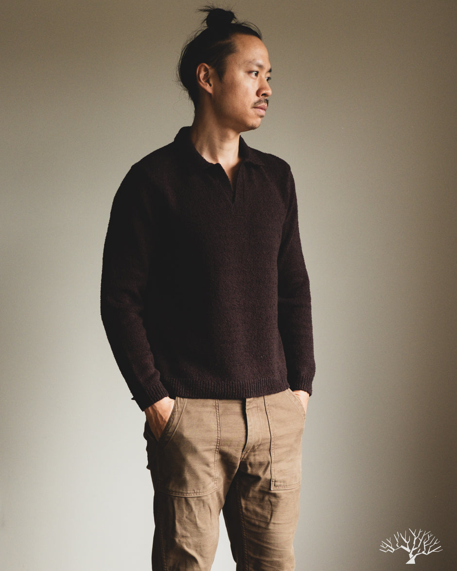 3sixteen Long-Sleeve Knit Polo - Bark Boucle