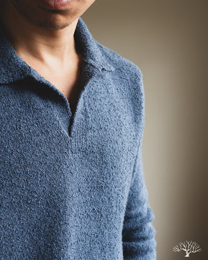 3sixteen - Long-Sleeve Knit Polo - Lapis Boucle – Withered Fig