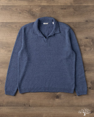 3sixteen - Long-Sleeve Knit Polo - Lapis Boucle – Withered Fig