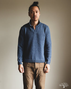 3sixteen - Long-Sleeve Knit Polo - Lapis Boucle – Withered Fig