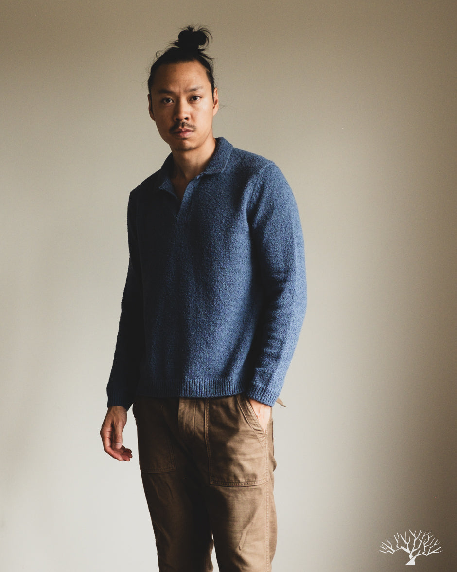 3sixteen Long-Sleeve Knit Polo - Lapis Boucle