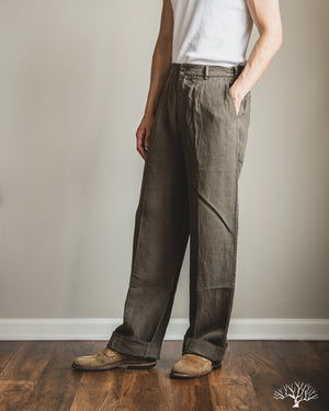 3sixteen - Pleated Trouser - Olive Linen – Withered Fig