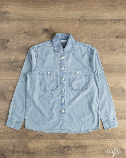 トップス uniform experiment WASHED CHAMBRAY SHIRT 3sixteen-utility-chambray-