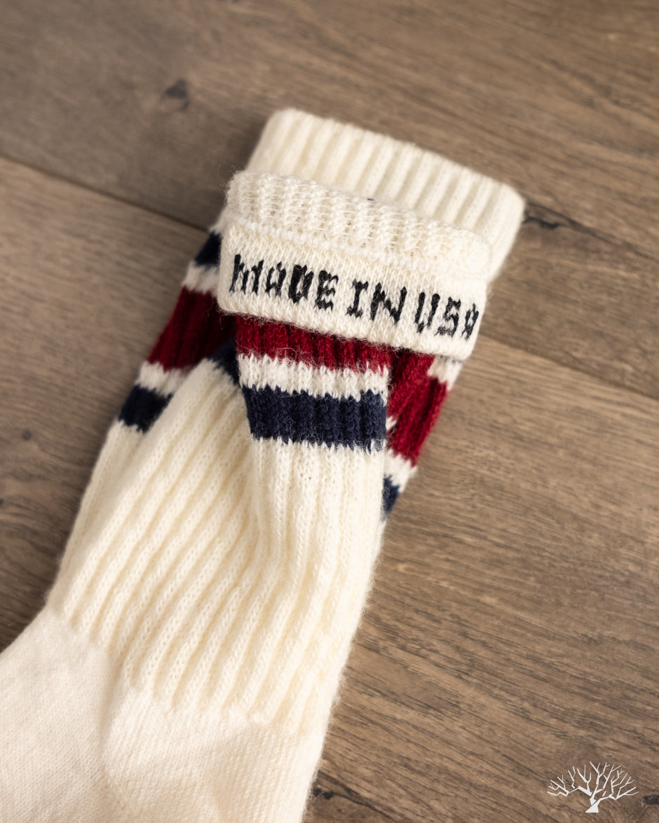 American Trench Merino Retro Stripe Sock - Berry/Navy