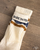 American Trench Merino Retro Stripe Sock - Denim/Brown