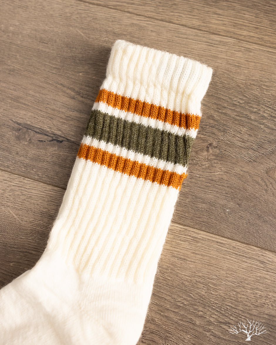 American Trench Merino Retro Stripe Sock - Olive/Texas Orange