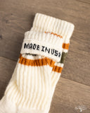 American Trench Merino Retro Stripe Sock - Olive/Texas Orange