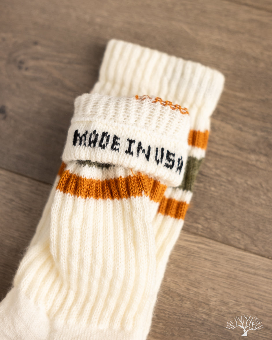 American Trench Merino Retro Stripe Sock - Olive/Texas Orange