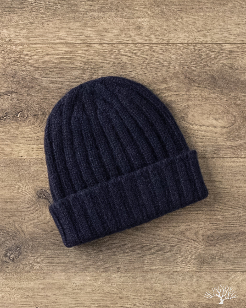 Cableami Cashmere 2x2 Rib Watch Cap - Navy