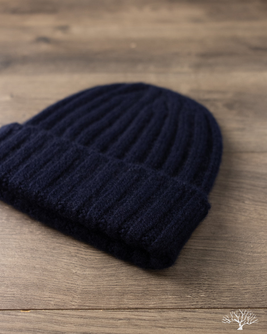 Cableami Cashmere 2x2 Rib Watch Cap - Navy