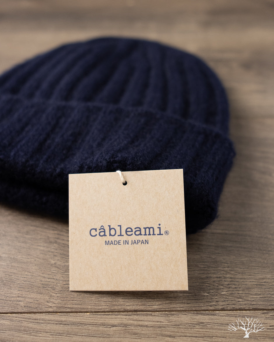 Cableami Cashmere 2x2 Rib Watch Cap - Navy