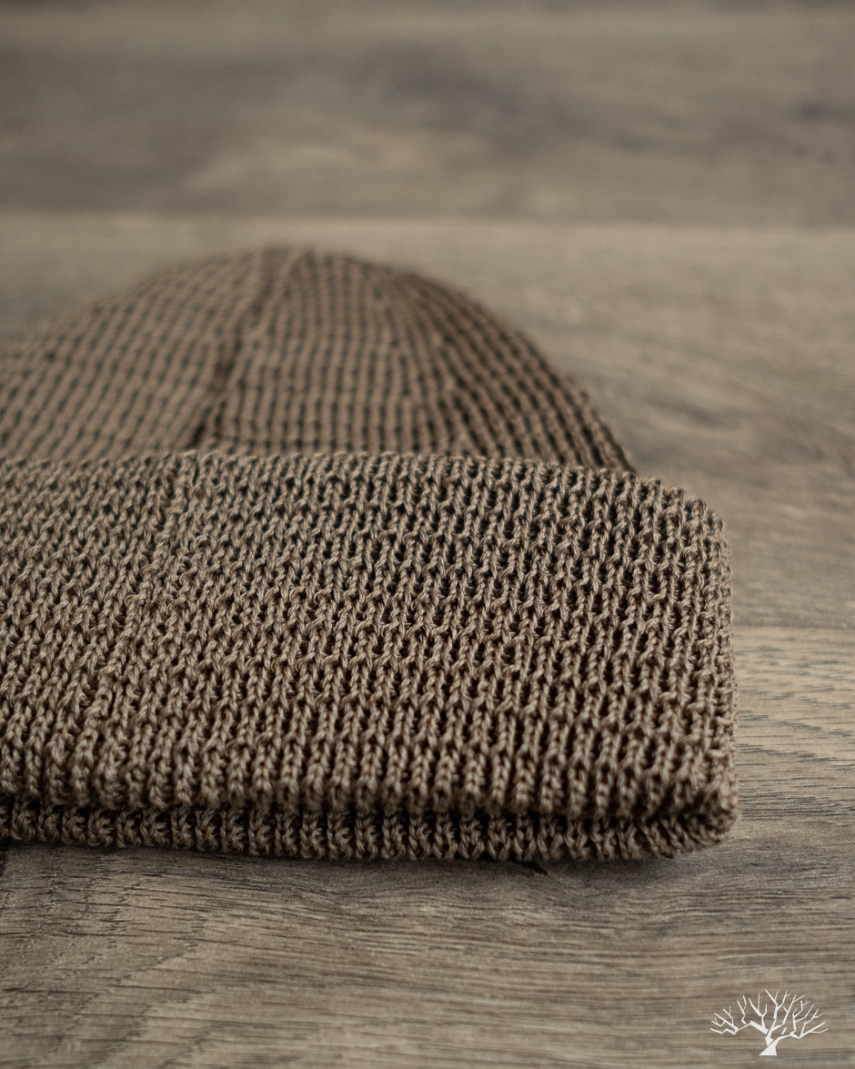 Cableami Linen-Like Cotton Watch Cap Double Rolled Cuff - Olive