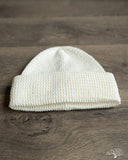 Cableami Linen-Like Cotton Watch Cap Double Rolled Cuff - White