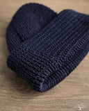 Cableami Linen-Like Finished Cotton Watch Cap - Navy