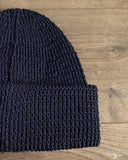 Cableami Linen-Like Finished Cotton Watch Cap - Navy