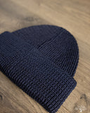 Cableami Linen-Like Finished Cotton Watch Cap - Navy