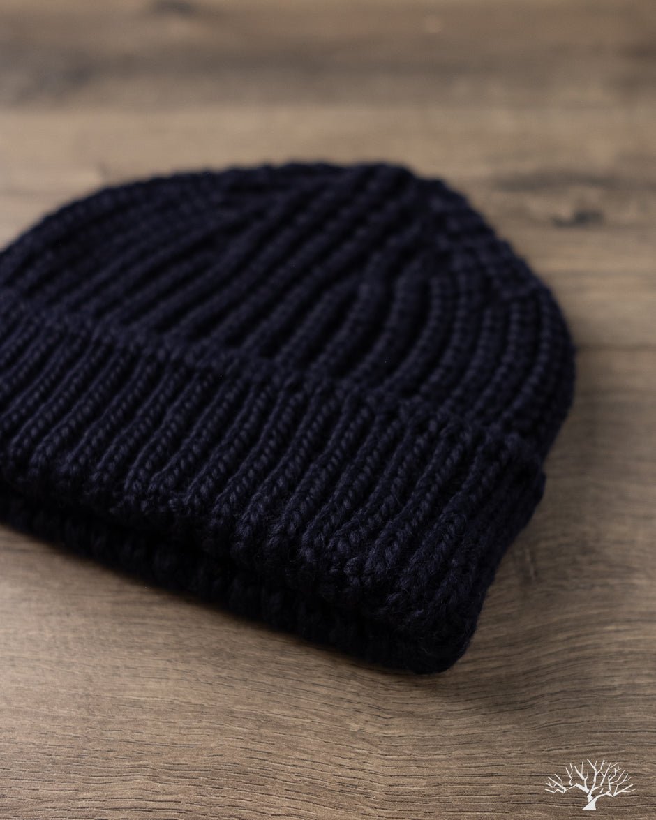 Cableami Wool Short Watch Cap - Navy