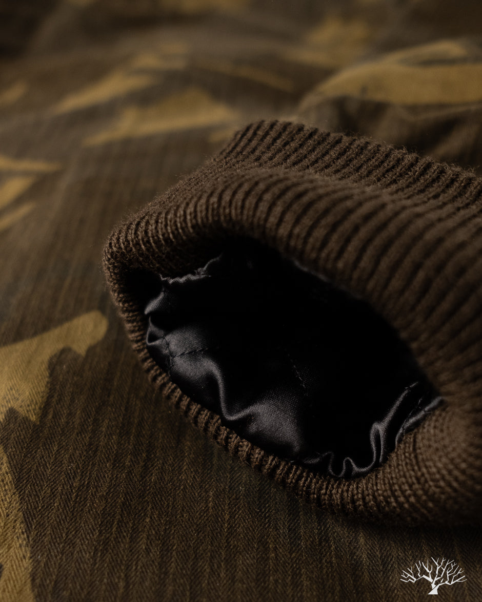 Dehen 1920 N-1 Deck Jacket - Dry Wax Cotton Darkwood Camo Brown Mouton