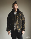 Dehen 1920 N-1 Deck Jacket - Dry Wax Cotton Darkwood Camo Brown Mouton