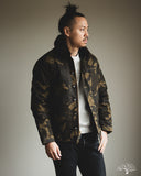 Dehen 1920 N-1 Deck Jacket - Dry Wax Cotton Darkwood Camo Brown Mouton