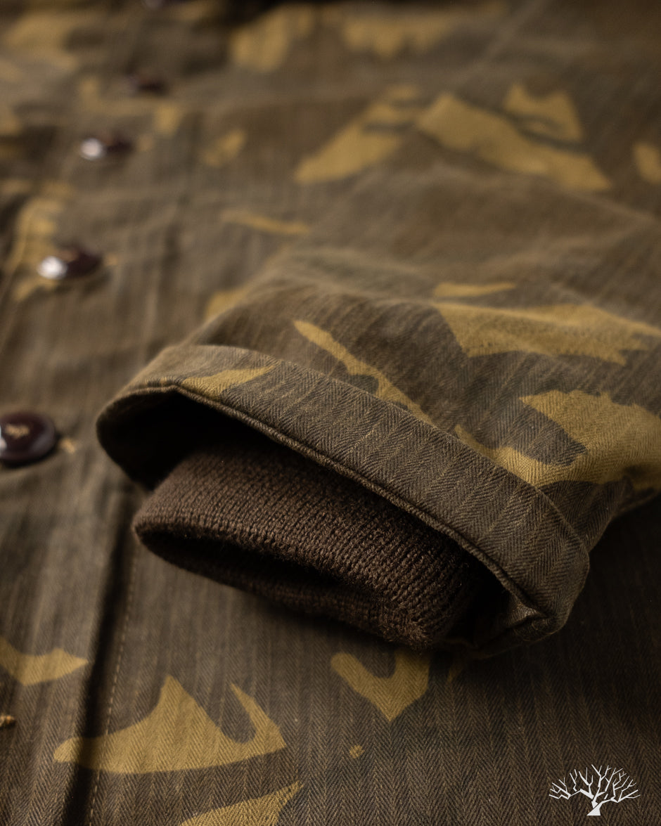 Dehen 1920 N-1 Deck Jacket - Dry Wax Cotton Darkwood Camo Brown Mouton