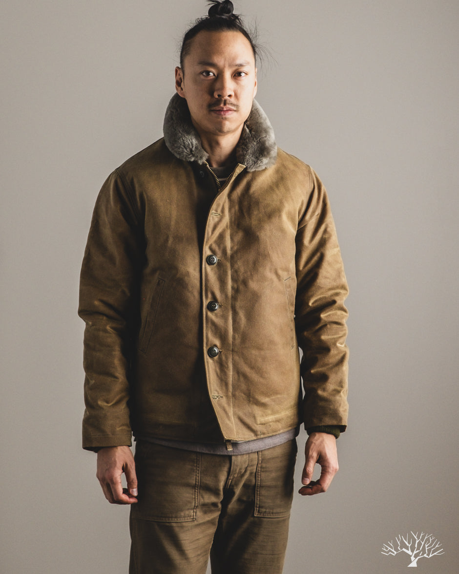 Dehen 1920 N-1 Deck Jacket - Hardtack Waxed Canvas Grey Mouton