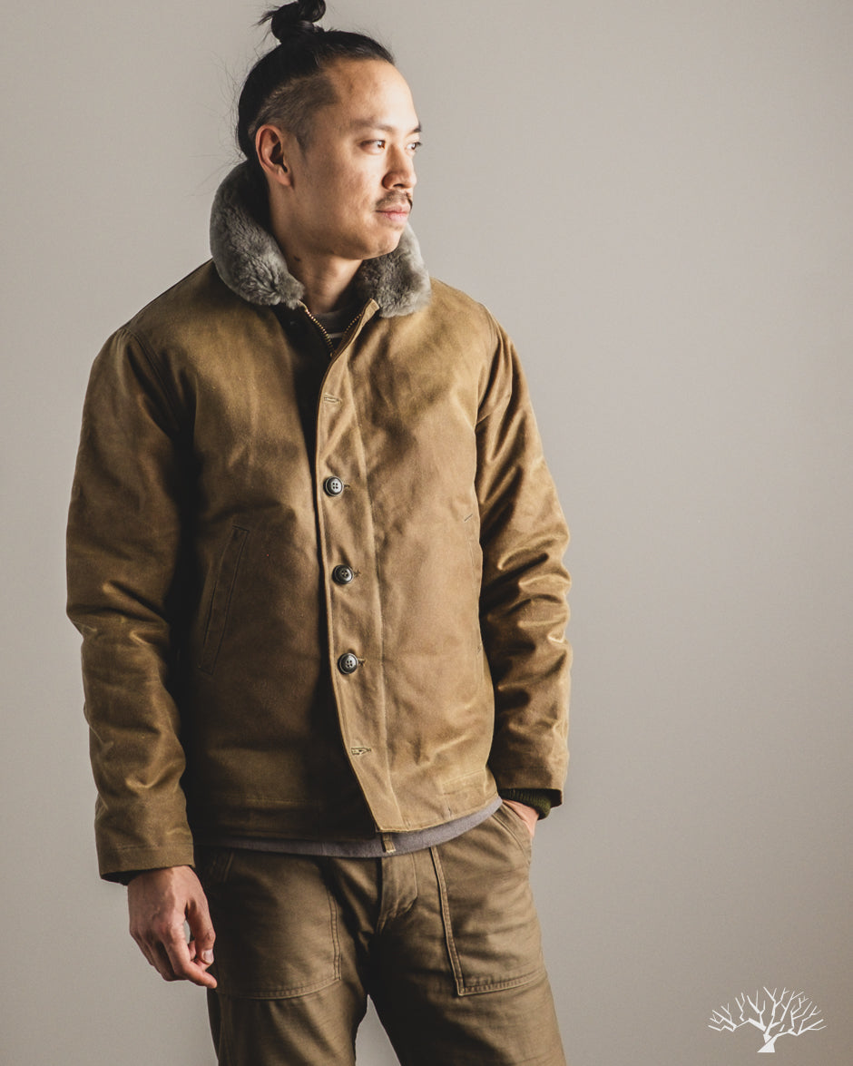 Dehen 1920 N-1 Deck Jacket - Hardtack Waxed Canvas Grey Mouton