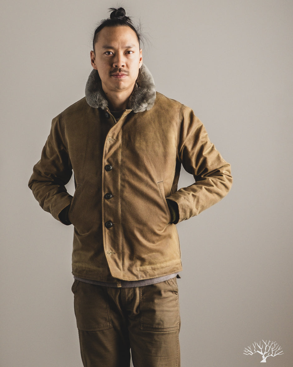 Dehen 1920 N-1 Deck Jacket - Hardtack Waxed Canvas Grey Mouton