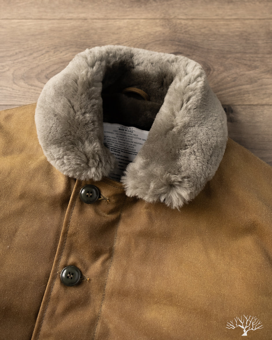 Dehen 1920 N-1 Deck Jacket - Hardtack Waxed Canvas Grey Mouton