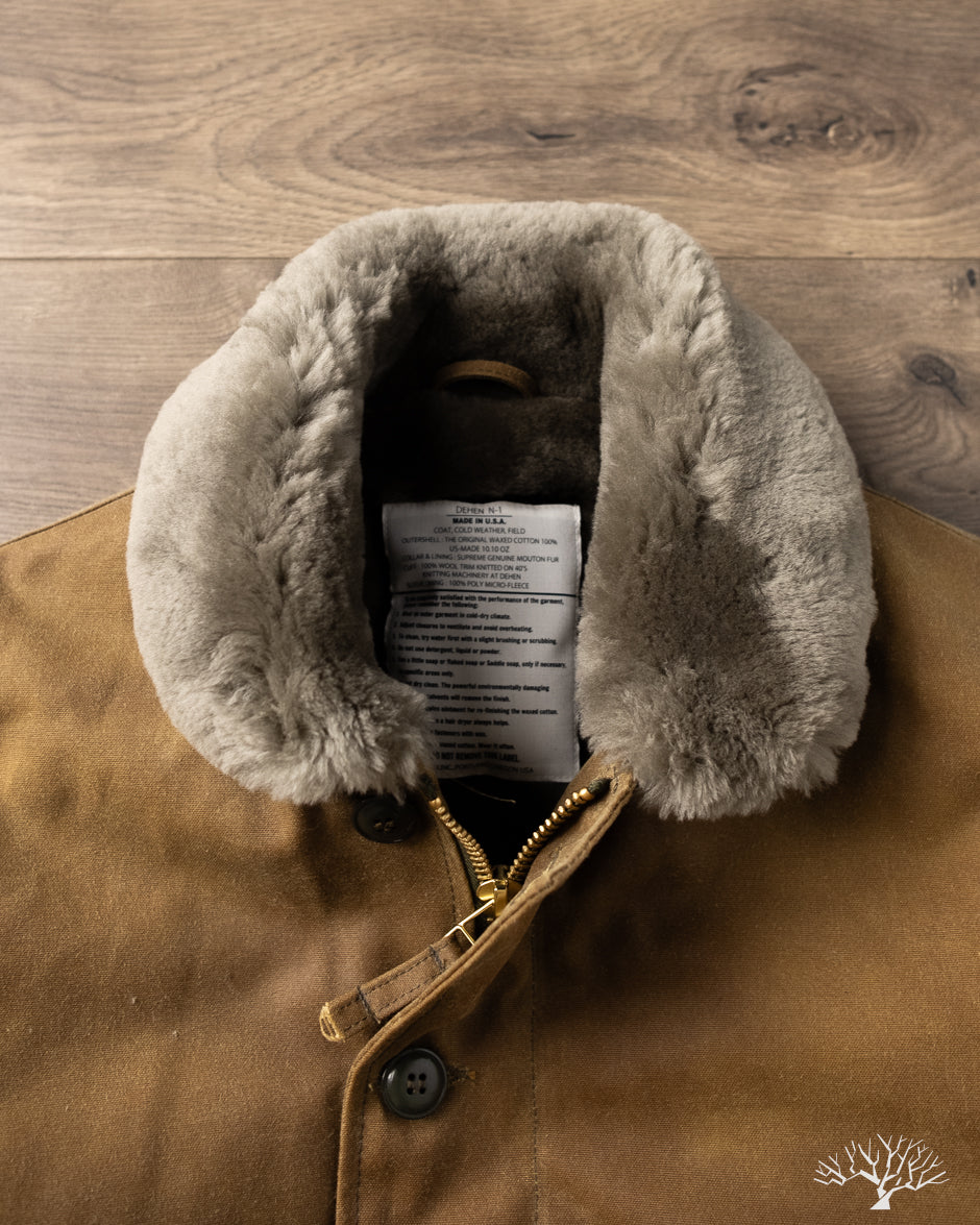 Dehen 1920 N-1 Deck Jacket - Hardtack Waxed Canvas Grey Mouton