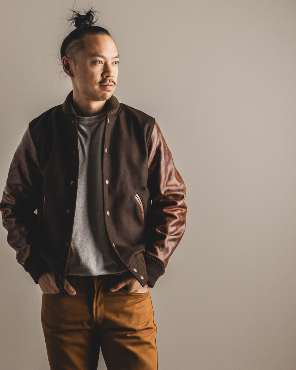Dehen 1920 Varsity Jacket - Brown Melton / Antique Brandy Leather (2025)