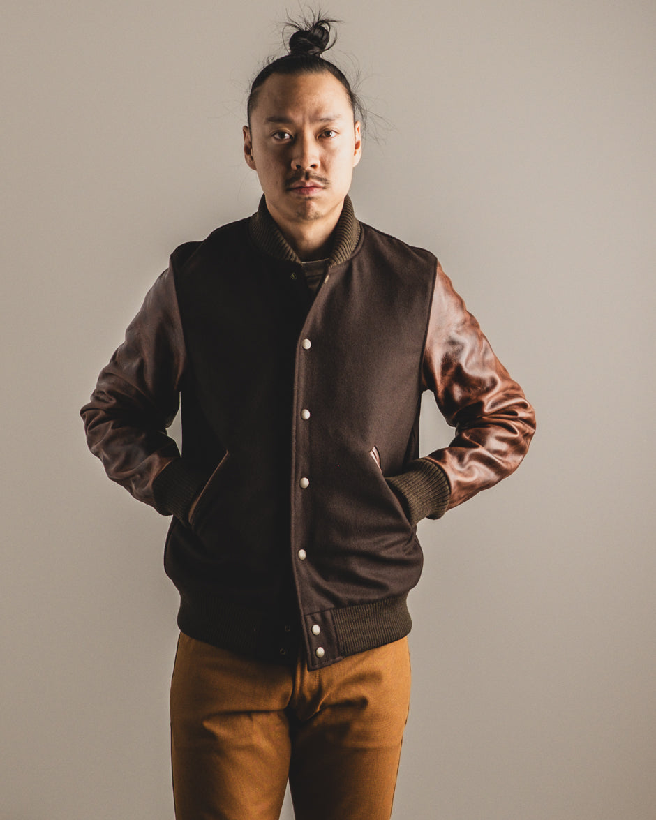 Dehen 1920 Varsity Jacket - Brown Melton / Antique Brandy Leather (2025)