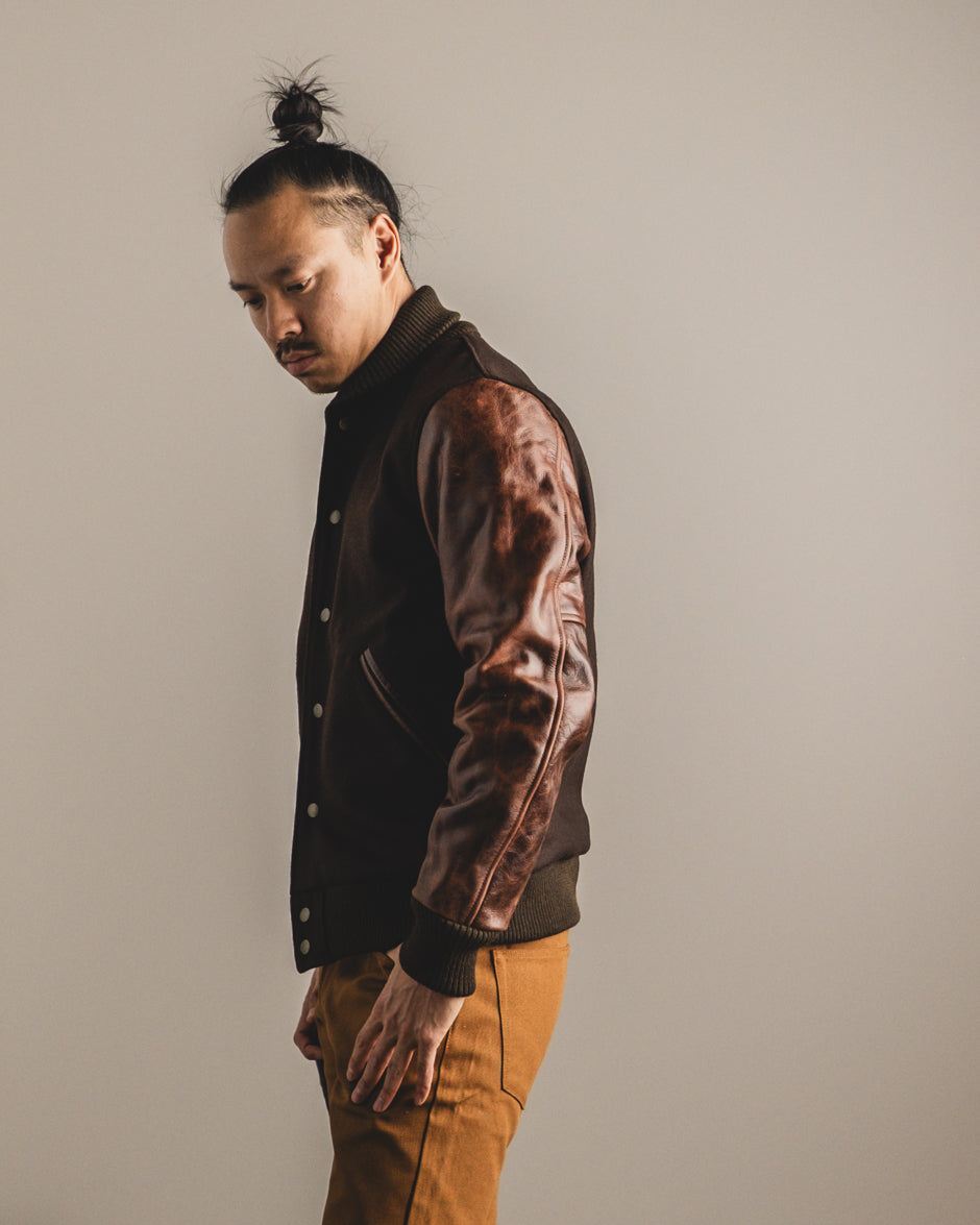 Dehen 1920 Varsity Jacket - Brown Melton / Antique Brandy Leather (2025)