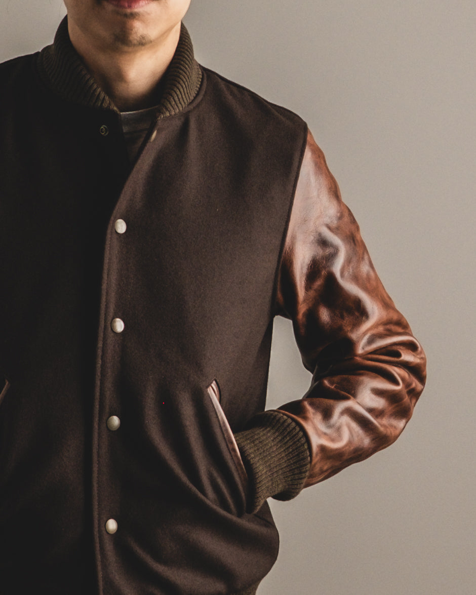 Dehen 1920 Varsity Jacket - Brown Melton / Antique Brandy Leather (2025)