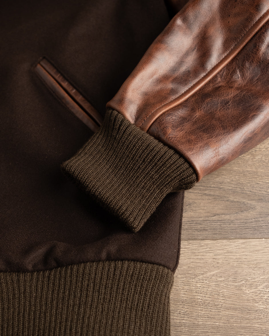 Dehen 1920 Varsity Jacket - Brown Melton / Antique Brandy Leather (2025)