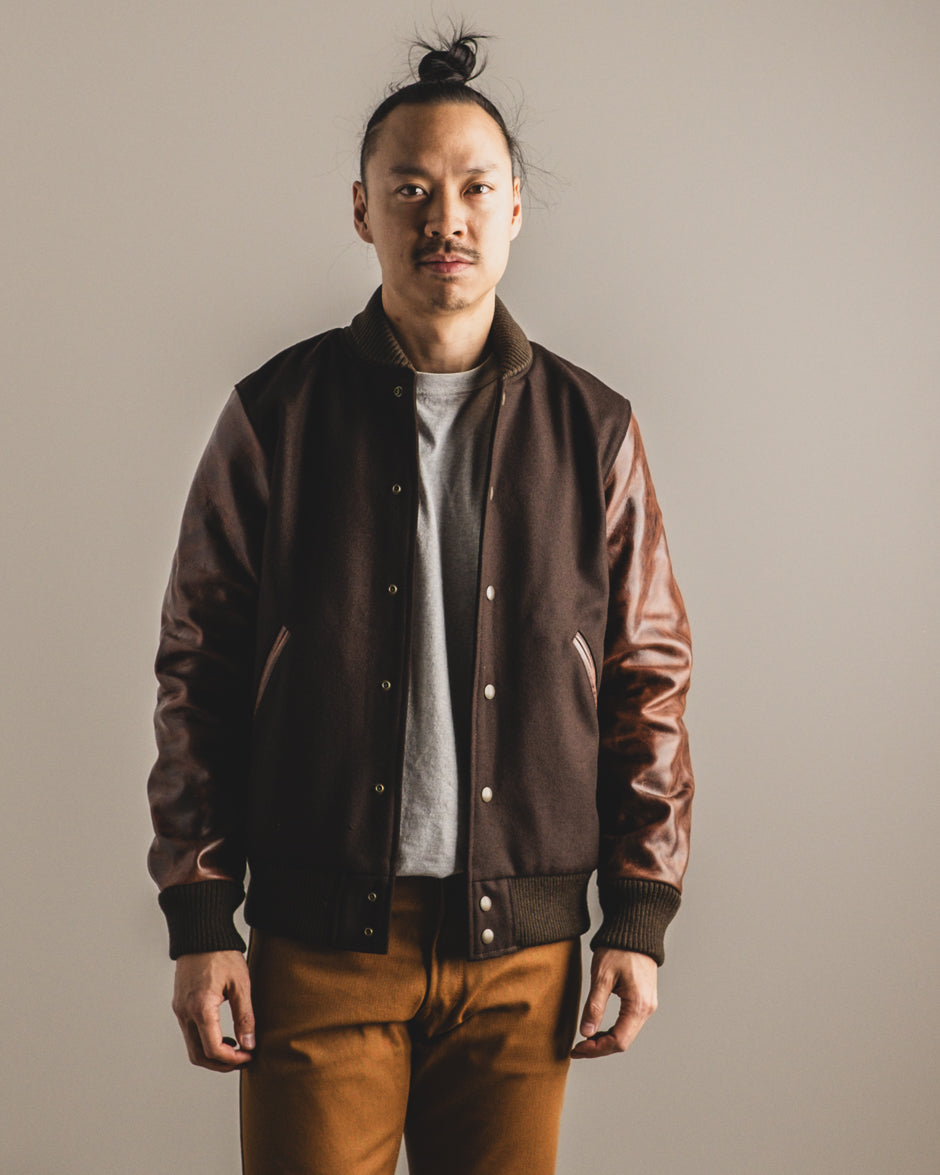 Dehen 1920 Varsity Jacket - Brown Melton / Antique Brandy Leather (2025)