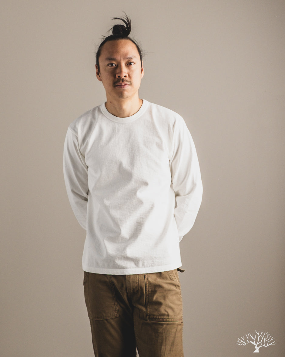 Flat Head FN-HTKL-001 - 20oz Heavy Loopwheel Long-Sleeve Tee - White