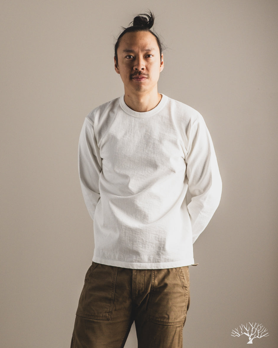Flat Head FN-HTKL-001 - 20oz Heavy Loopwheel Long-Sleeve Tee - White