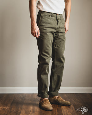Flat Head - FN-PA-C014 - 12oz Chino Trousers - Olive – Withered Fig