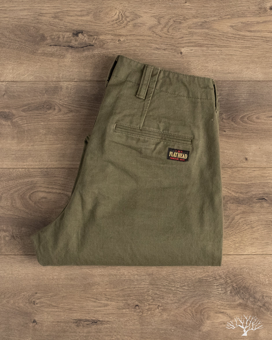 Flat Head FN-PA-C014 - 12oz Chino Trousers - Olive
