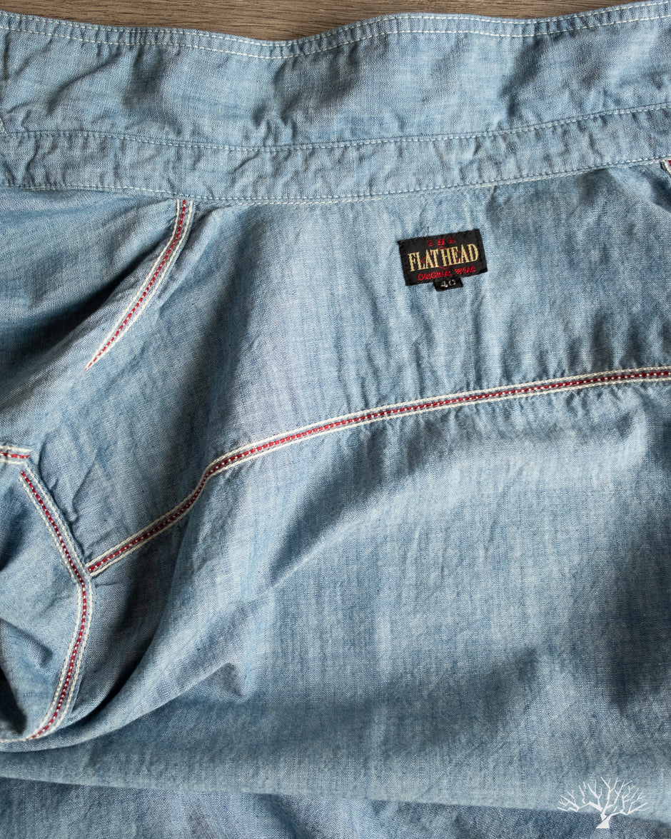 Flat Head FN-SCK-010L - 5oz Chambray Work Shirt - Blue