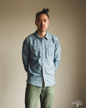 The Flat Head - FN-SCK-010L - 5oz Chambray Work Shirt - Blue