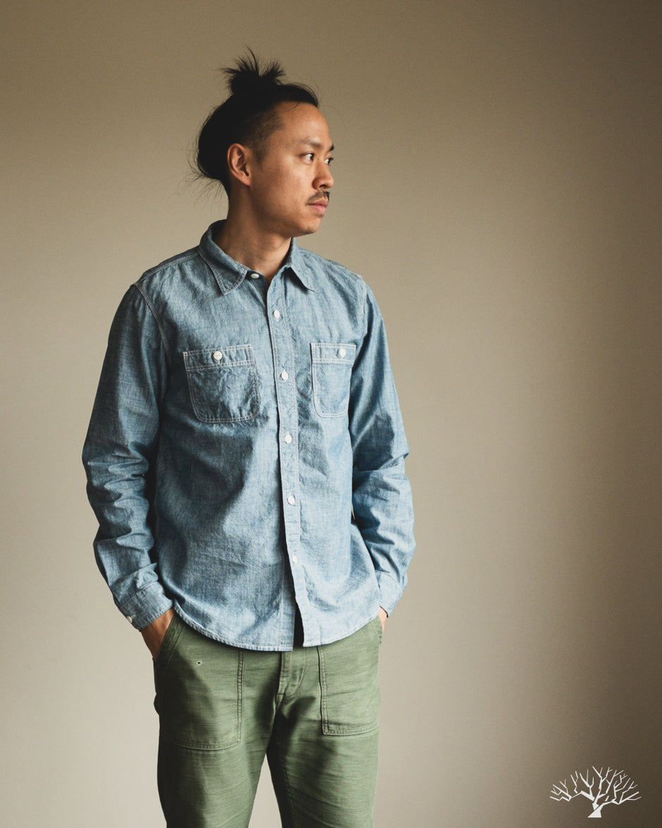 Flat Head FN-SCK-010L - 5oz Chambray Work Shirt - Blue